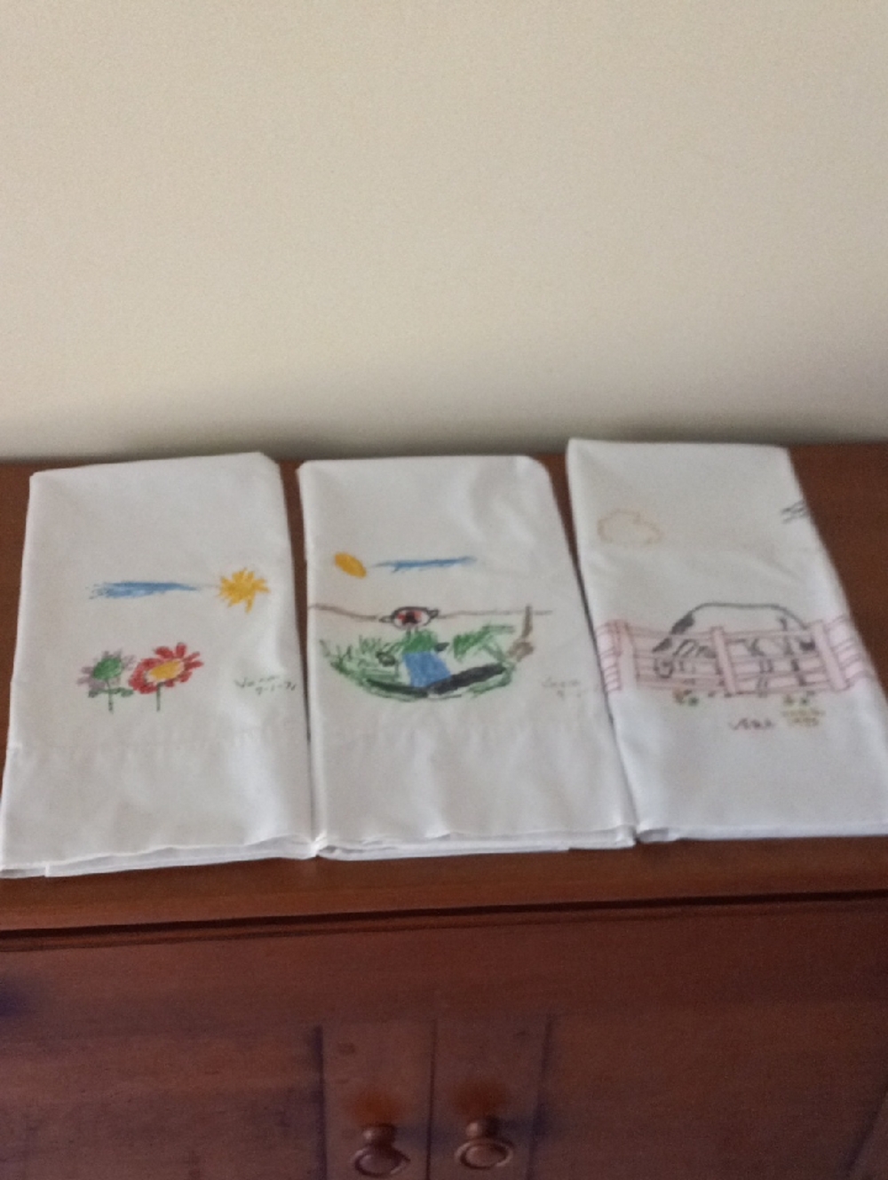 Vintage 1970’s Child Art Pillow Cases. Set Of 3 - Picture 1 of 10